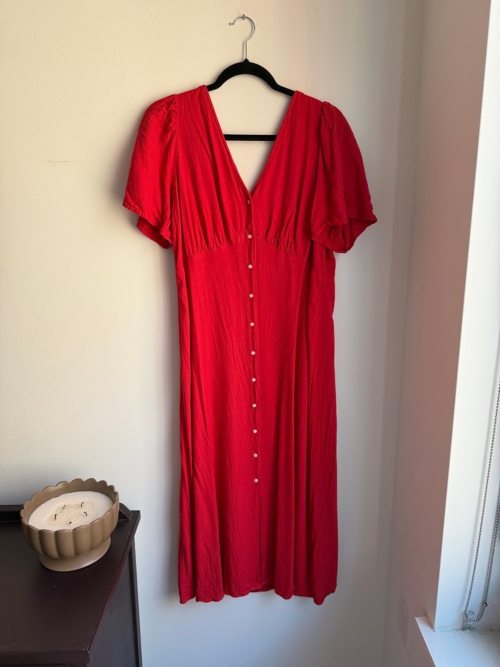 Old Navy Red Button-Front V-Neck Midi Dress
